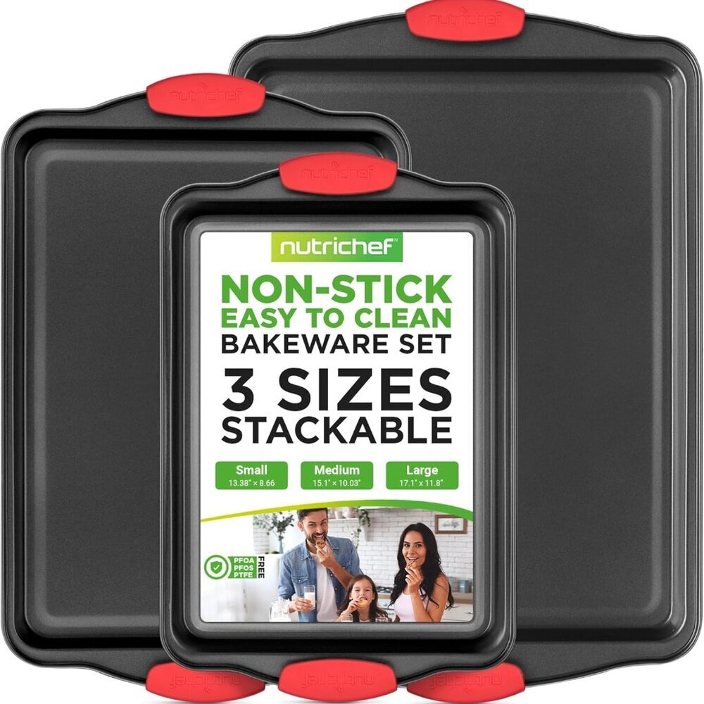 3-Piece Nonstick Kitchen Oven Baking Pans - Premium & Stylish Non-Stick Steel, C